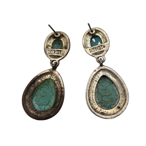 Monet Turquoise Colored Stone Dangle Earrings With Silver-Tone Rope Detailing - Picture 2 of 2